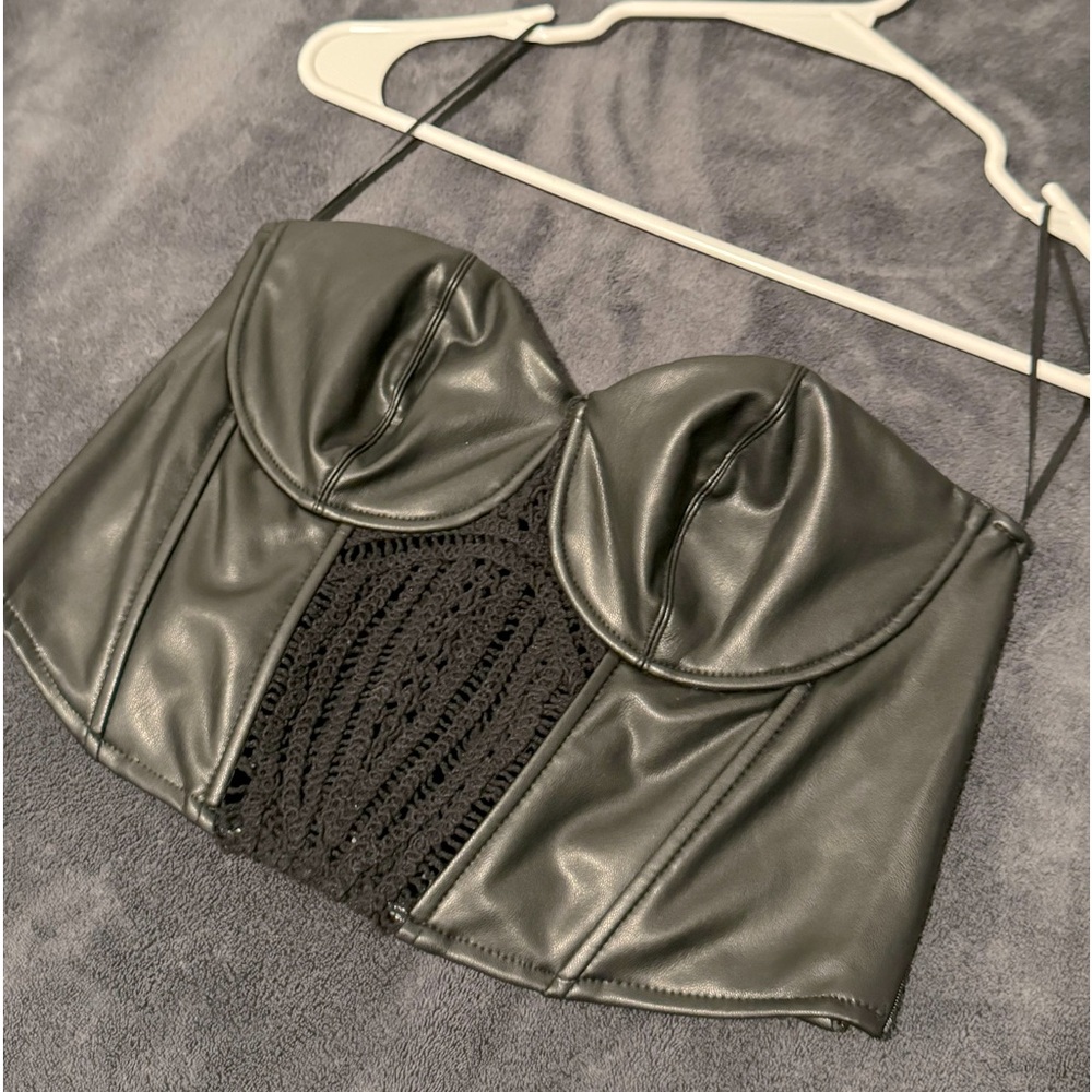 black leather corset